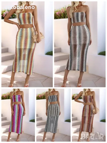 Секси лятна дамска рокля от две части с райета, 5цвята , снимка 1