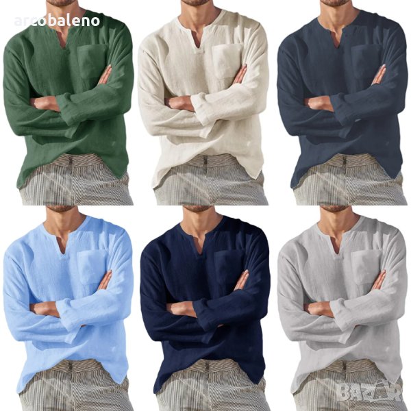 Мъжка ежедневна риза с V-образно деколте и дълъг ръкав, 6цвята , снимка 1