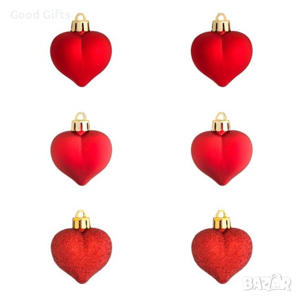 6 броя Комплект коледни сърца висулки за елха, 5см, снимка 1