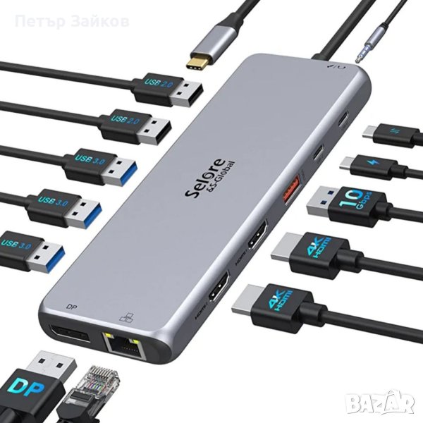 USB C докинг станция за два монитора, 13 в 1, снимка 1