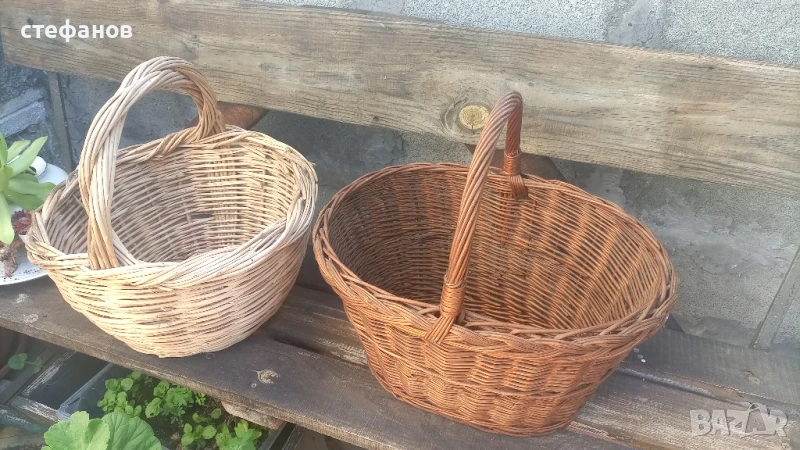 Две големи здрави кошници, ръчно плетени от едно време, снимка 1