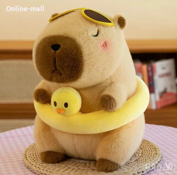 Плюшена Капибара с плувен пояс – Мека играчка с пате и очила, 45см, снимка 1