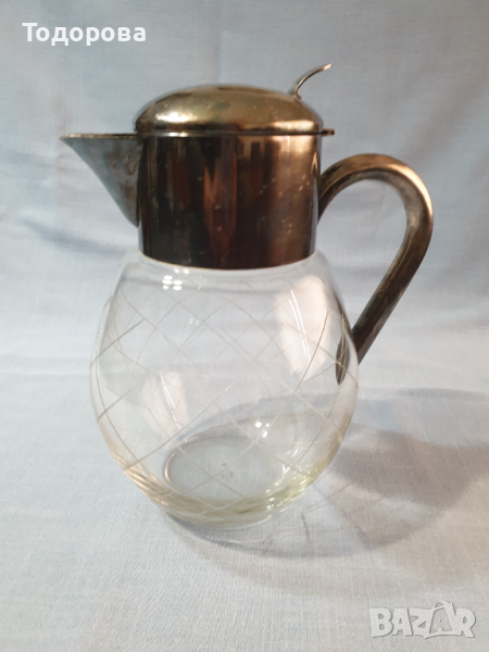 Голяма кристална кана с посребрен обков.Вместимост до ръб - 3 литра. без забележки., снимка 1