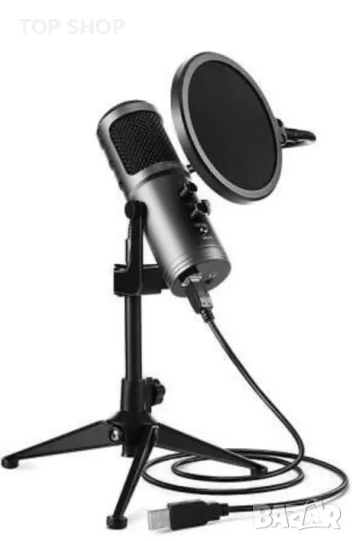 Комплект USB микрофон Кондензаторен комплект игрални микрофони със статив, снимка 1