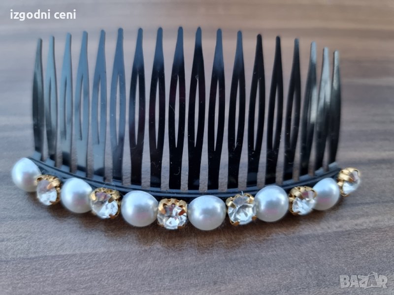 Луксозен гребен за коса с перла и камъни , снимка 1