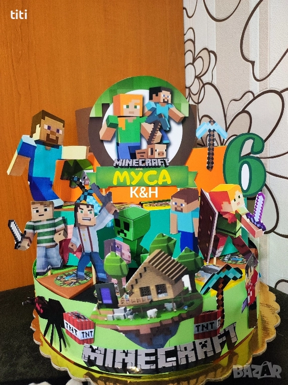 Картонена торта Майнкрафт , снимка 1