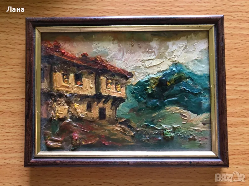 Малка картина за подарък рисувана с маслени бои в дървена рамка с размери 15x20 см, Англия, снимка 1