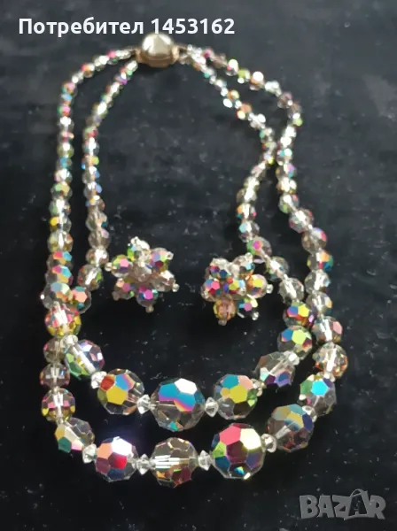 Старинно чешко колие с обеци, снимка 1