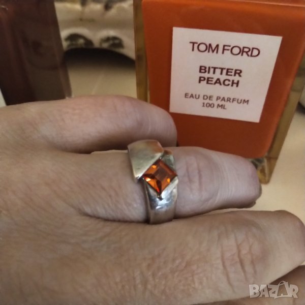 Рядък сребърен пръстен с оранжев сапфир , снимка 1