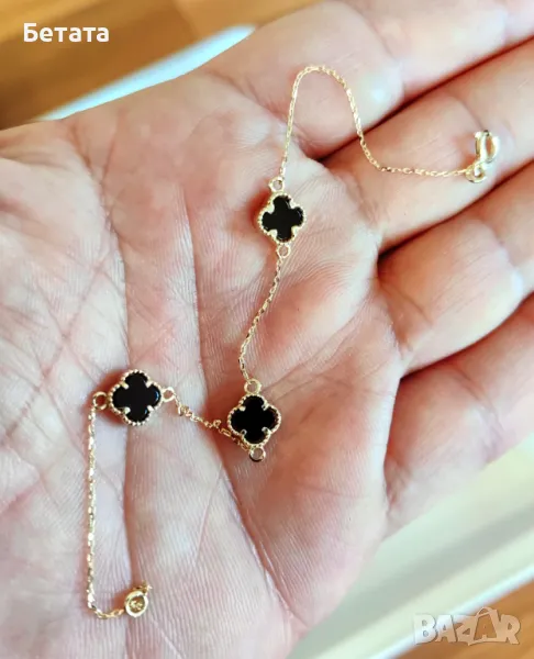 Златна гривна с детелини, гривна Ван Клееф, 14 карата злато, снимка 1