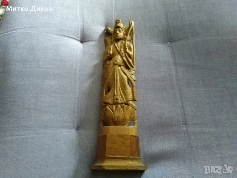 Дървена скулптура воин с лък 220х50х15мм отлична, снимка 1