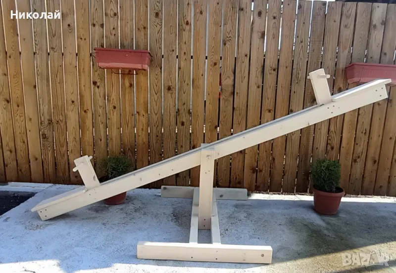 Детска дървена люлка везна за двор градина детска площадка дървена детска балансираща люлка see saw , снимка 1