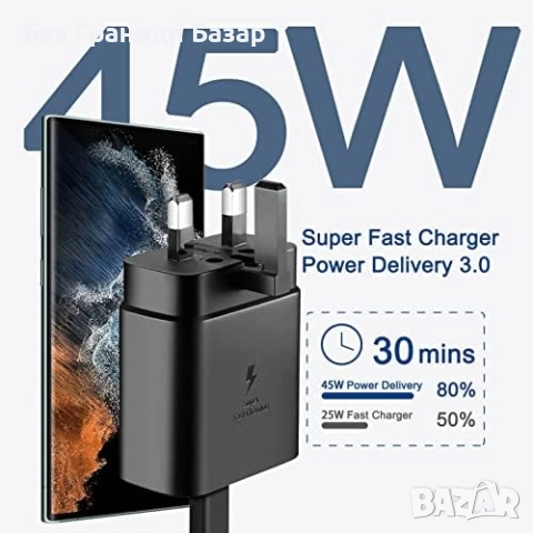 Ново 45W PD3.0 PPS зарядно с USB-C кабел за телефони и таблети зареждане, снимка 4 - Селфи стикове, аксесоари - 52133558