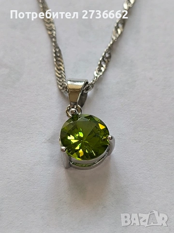 Сребърно колие със зелен цирконии , снимка 2 - Колиета, медальони, синджири - 53710842