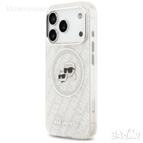 Оригинален кейс Karl Lagerfeld Karl and Choupette Glitter MagSafe, За iPhone 17 Pro (6.3), Прозрачен, снимка 3 - Резервни части за телефони - 51825671