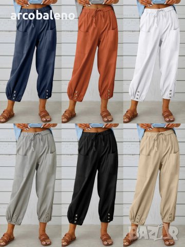 Памучно-ленени широки дамски панталони с висока талия, 10цвята - 023 в  Панталони в гр. Велико Търново - ID41579956 — Bazar.bg