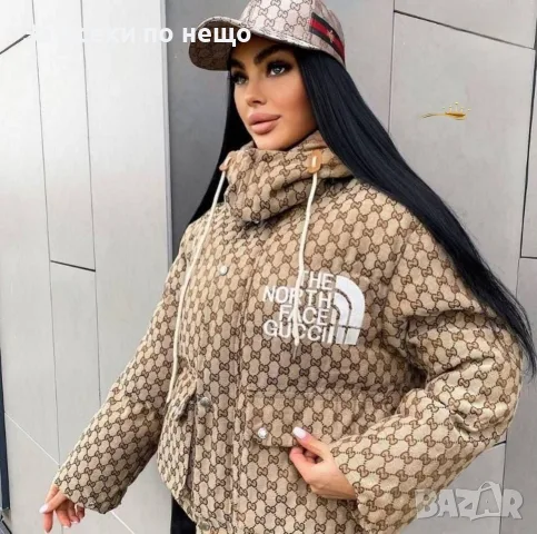 The North Face x Gucci Дамско Зимно Яке С Качулка Монограм И Оранжева Подплата Код E185, снимка 4 - Якета - 55984450