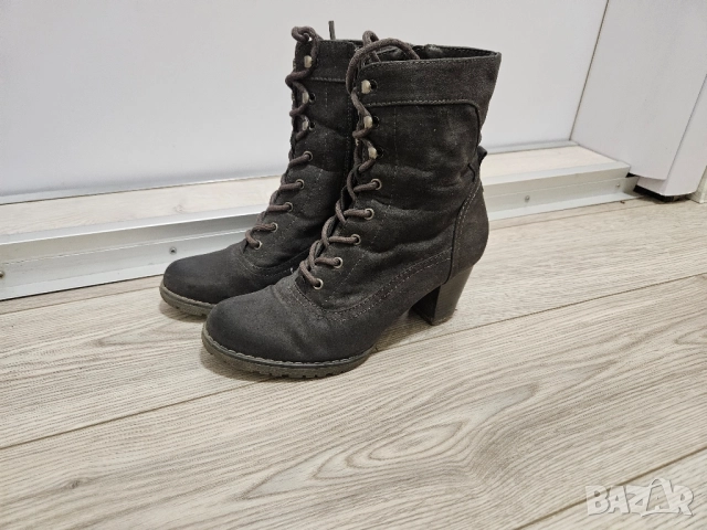 Сиви велурени боти с удобен ток. 37 номер. В добро състояние. , снимка 9 - Дамски боти - 52505671
