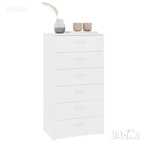 vidaXL Бюфет с 6 чекмеджета, бял, 50x34x96 см, инженерно дърво, снимка 3 - Бюфети - 56147770