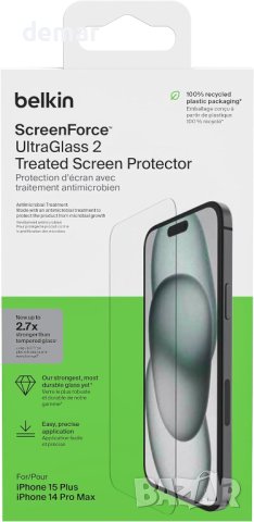 Протектор за екран за iPhone 15 Plus Belkin ScreenForce UltraGlass 2, снимка 2 - Фолия, протектори - 42643694