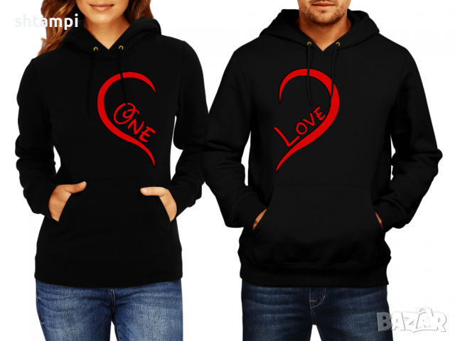 Суитчър/Суитшърт за двойки One Love,Любов,Обич,Подарък,Празник,Сърце.