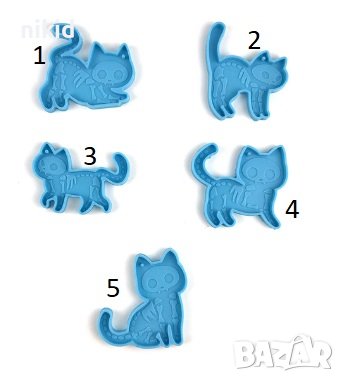 5 пози коте котка котки скелет силиконов молд фондан шоколад смола висулка колие ключодържател