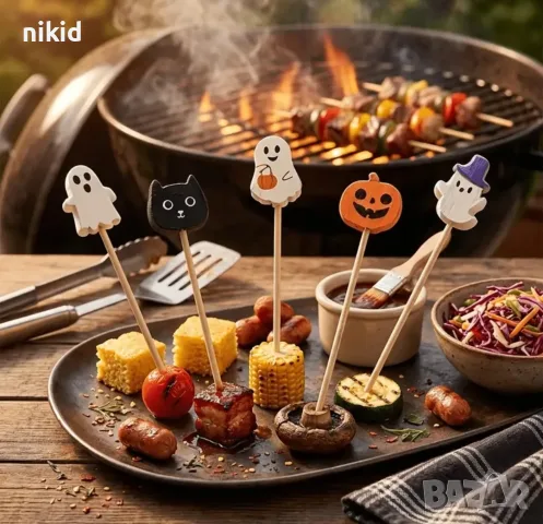 25 бр Хелоуин Halloween духче тиква дървени топери за хапки мъфини кексчета декор парти