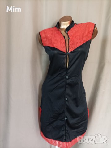 М/L Черна сатенена рокля с червена дантела , снимка 5 - Рокли - 41649520