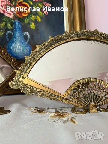 Антикварни бронзови огледала във формата на ветрила стил Наполеон III . Много редки и кресиви., снимка 11 - Антикварни и старинни предмети - 48484719