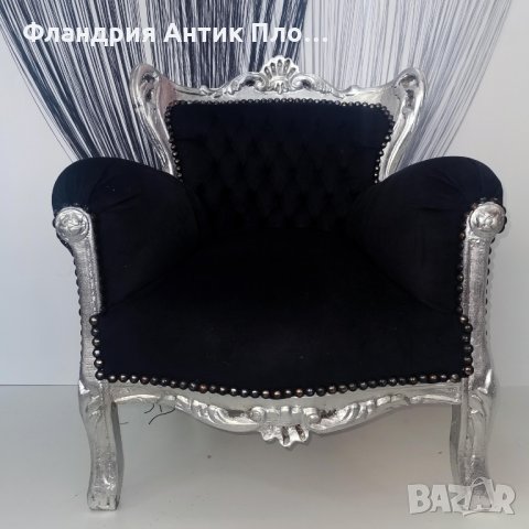 Детски бароков фотьойл в черно, снимка 3 - Дивани и мека мебел - 34770646