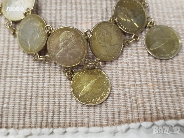 Сребърна Гривна От  Монети 0,800 Във Златно Покритие , снимка 4 - Гривни - 53507654