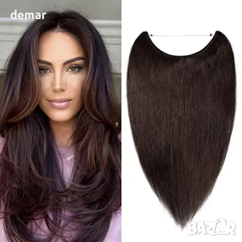 100% Естествена коса на корда 40 см S-noilite Remy, тъмнокафяви екстеншъни