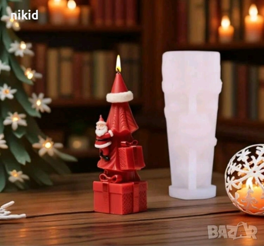 3D Елха  с шапка подарък и Дядо Коледа силиконов молд форма фондан шоколад гипс свещ декор смола, снимка 2 - Форми - 53126903