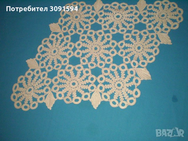 Ретро ръчно плетена покривка за маса цвят екрю, снимка 2 - Антикварни и старинни предмети - 41938386