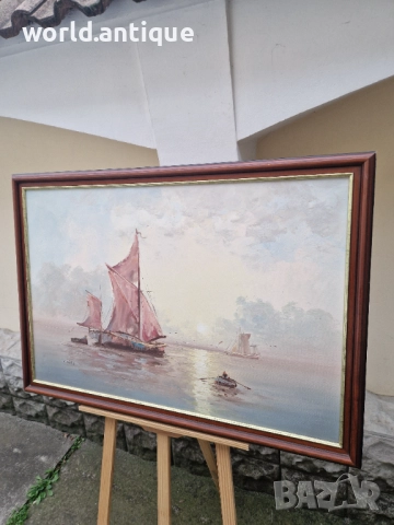 Прекрасна голяма антикварна авторска картина масло върху платно , снимка 7 - Картини - 52991012