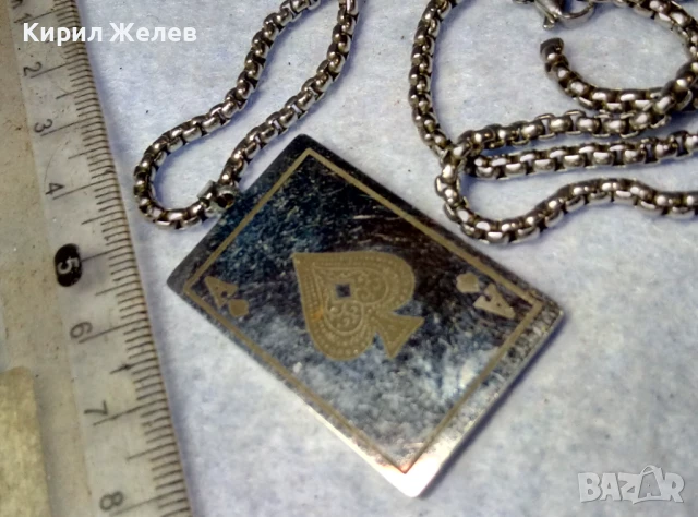 СТИЛЕН ПОКЕРДЖИЙСКИ АРТ МЕДАЛЬОН АСО ПИКА от ЛЕГИРАНА БЛАГОРОДНА СТОМАНА със СТОМАНЕНА ВЕРИЖКА 38440, снимка 7 - Колиета, медальони, синджири - 51279682