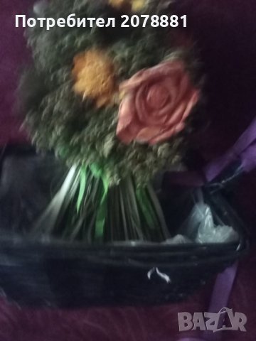 Ръчно плетена кошничка с цветя, снимка 4 - Декорация за дома - 41786653