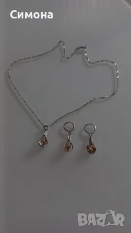 Сребърно колие и обеци, снимка 1
