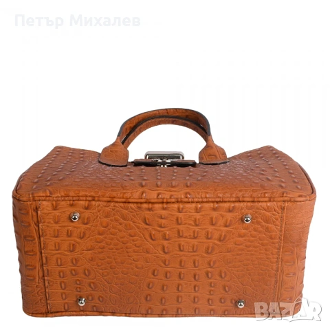 ПРОМО Естествена кожа, цвят коняк, снимка 4 - Чанти - 53467818