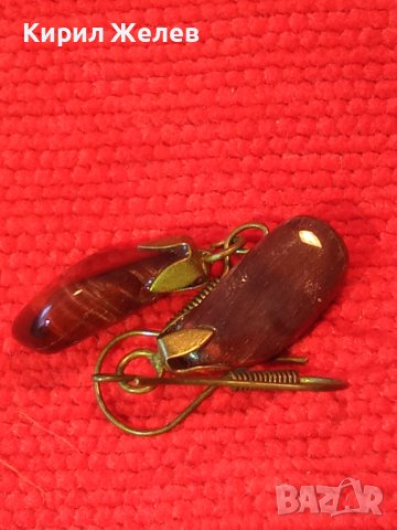 НЕЖНИ МЕСИНГОВИ ВИНТИДЖ АРТ ОБЕЦИ с ПОЛИРАН ПОЛУСКЪПОЦЕНЕН КАМЪК КОТЕШКО ОКО 38442, снимка 11 - Обеци - 41396396