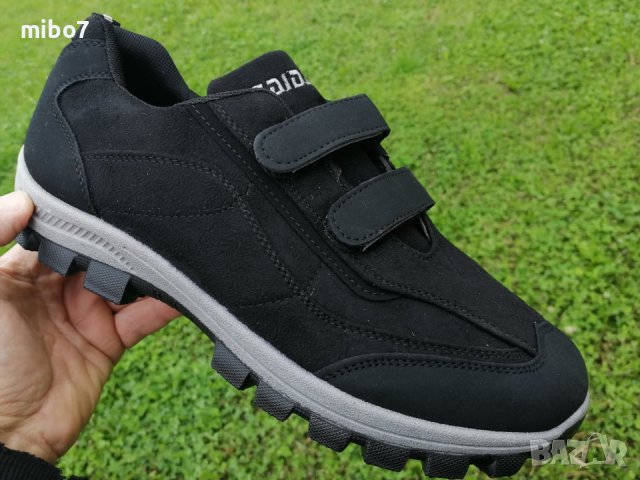  Мъжки маратонки с лепенки велкро и гумено, директно излято ходило в черно- CAIDAI, снимка 3 - Маратонки - 39479845