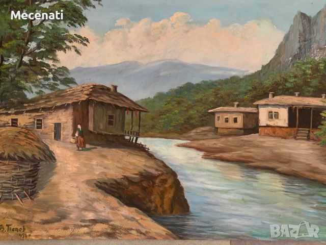 ВИКТОР ПОПОВ Масло/картон "Тетевенско - пейзаж" , снимка 2 - Картини - 53122724