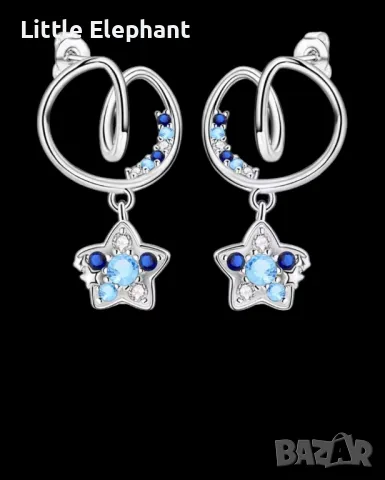 Сребърни висящи обеци love stars,Luminous luxery jewelry,колекция"Stars"/нови, снимка 1