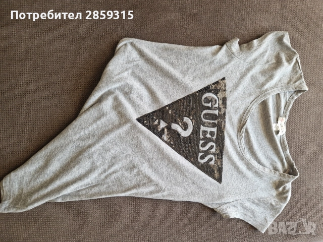 Дамска тениска Guess - размер S, сива с черни пайети, снимка 5 - Тениски - 52155775