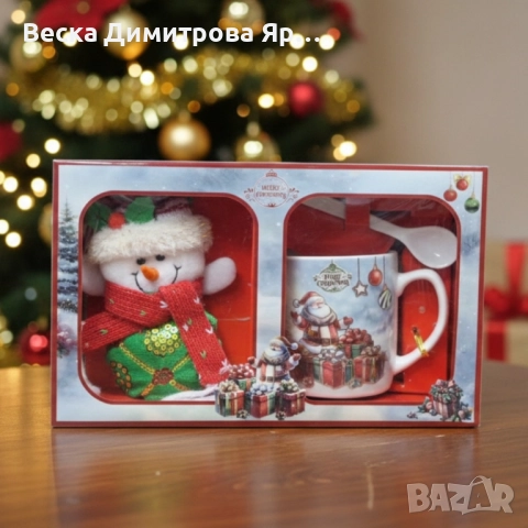 Празничен подаръчен комплект с чаша, лъжичка и снежен човек – готов за подаряване, снимка 6 - Коледни подаръци - 52573971
