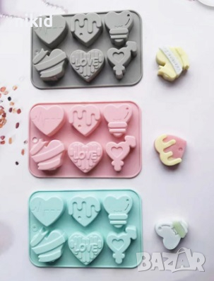 6 вида сърце сърца интересни дълбок силиконов молд форма калъп шоколад сапун гипс и др, снимка 3 - Форми - 36351671
