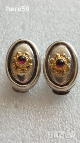 Дамски дизайнерски обеци ,златни 14к апликации, сребро 925., снимка 1