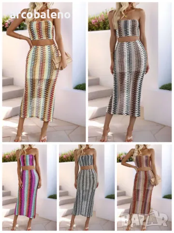 Секси лятна дамска рокля от две части с райета, 5цвята 