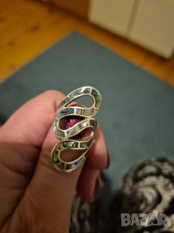 красив сребърен пръстен със седеф, снимка 4 - Пръстени - 53261112