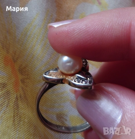 Сребърен пръстен с перла и циркониеви камъни, снимка 9 - Пръстени - 53056943